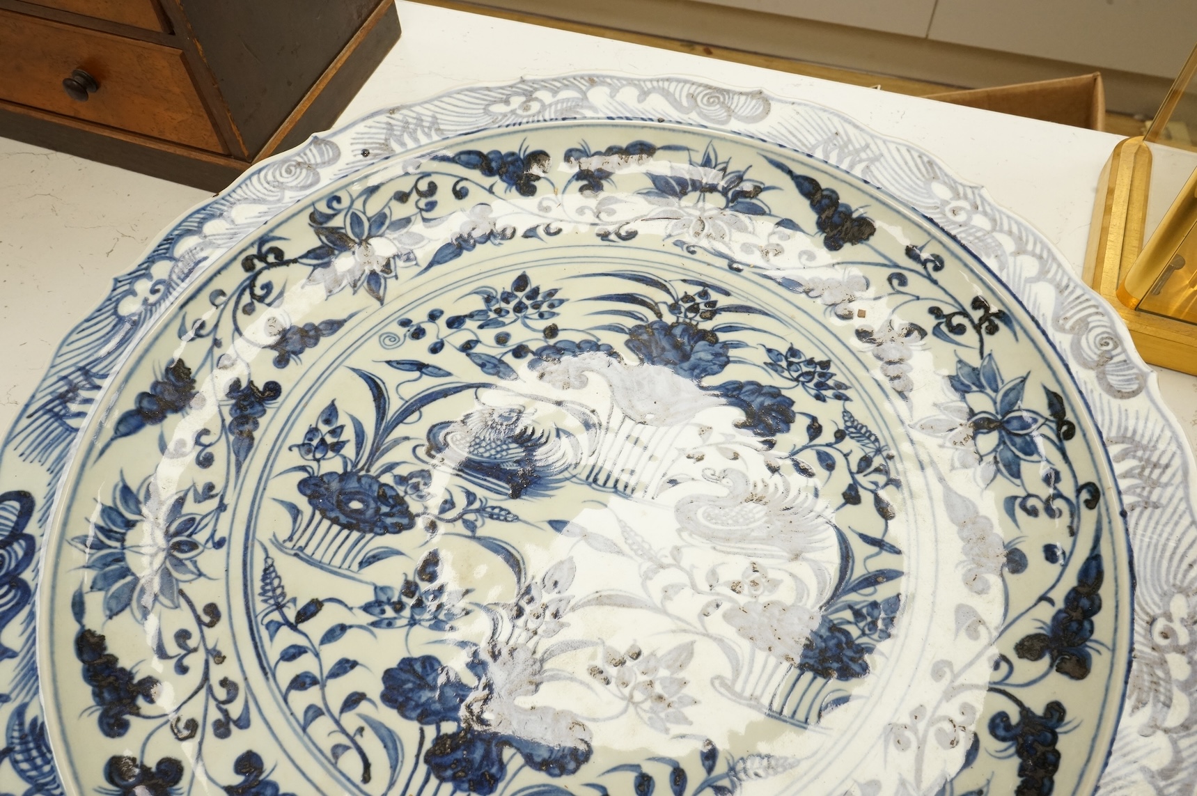 A large Chinese blue and white charger in Ming-style, 51cm diameter